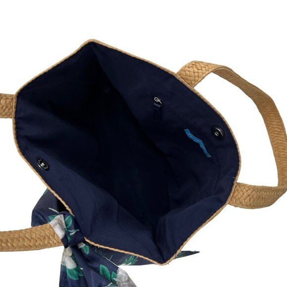 Draper James FitFabFun Straw Purse Navy Floral Scarf Reese Witherspoon - Picture 4 of 8